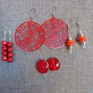 4 pairs red handmade earrings!